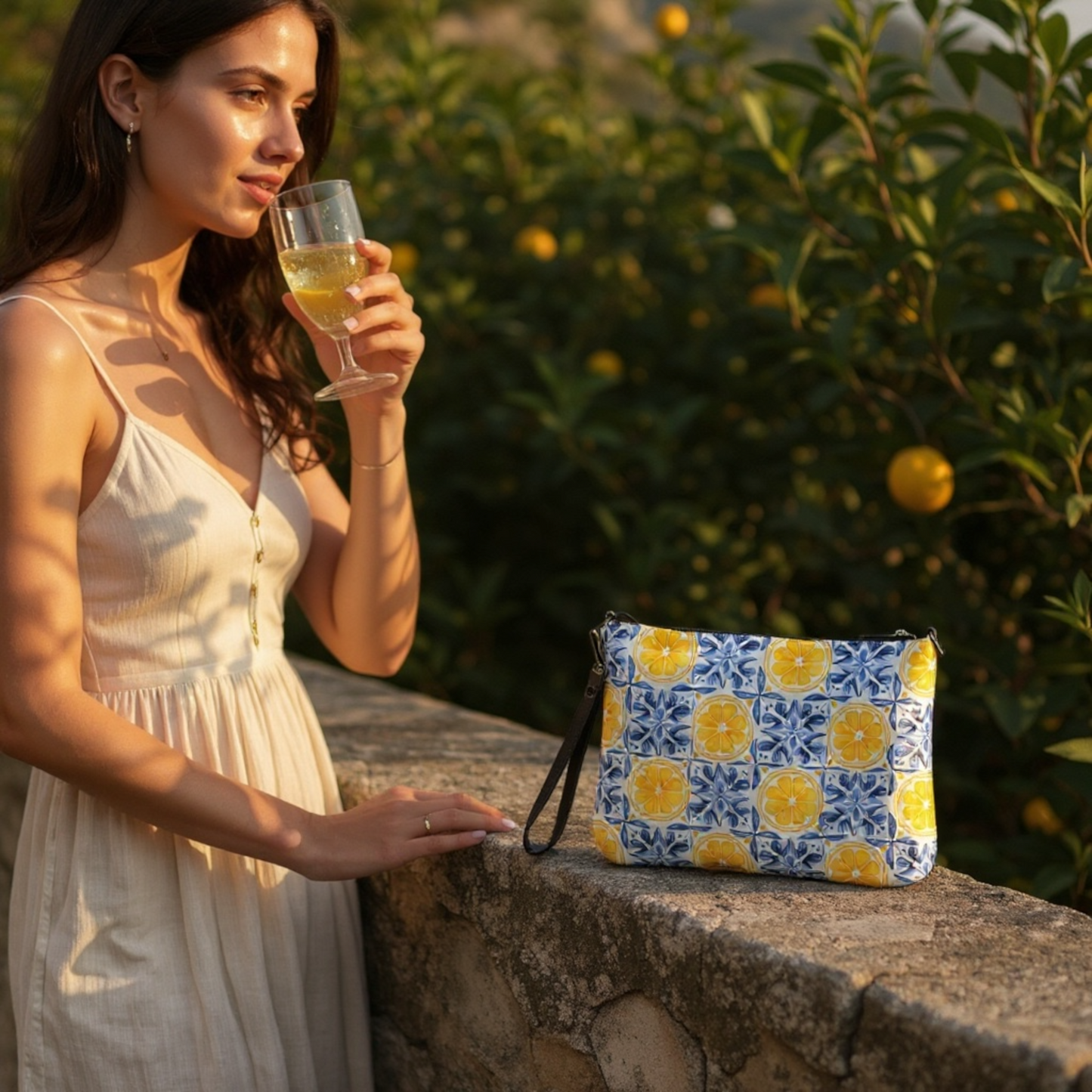 Amalfi Lemon Tile Crossbody Bag – Italian Inspired Shoulder Purse with Mediterranean Charm